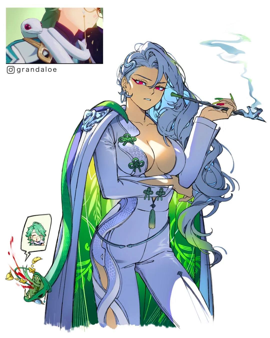 blue hair green dress character Changsheng, Oz, Ajaw, and the 3 salon members reimagined as having a human form CTTO: grandaloe #genshinmemes #GenshinImpact #fyp Sleeves length:Long sleeves Summer19 Cicinia Little Black Dresses
