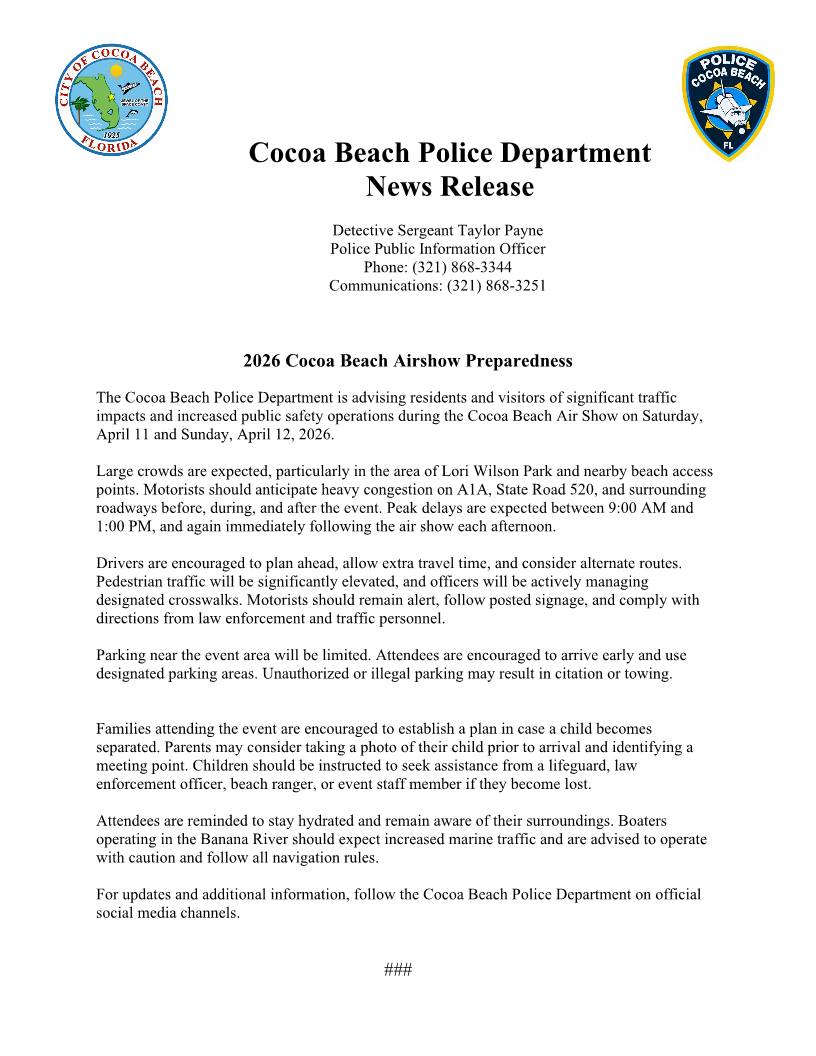 Cocoa Beach Air Show traffic and safety information