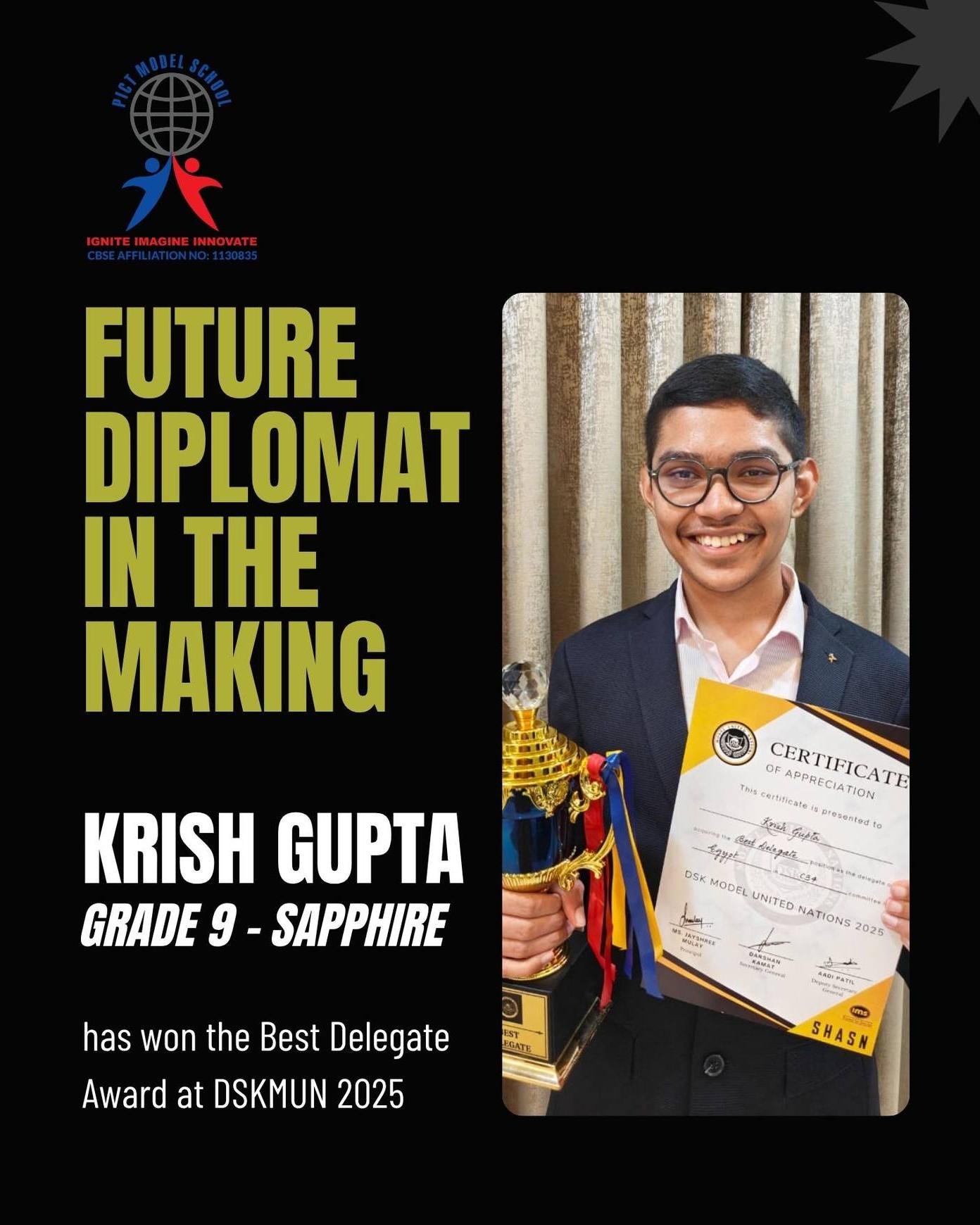 PICT - We are proud to announce that Krish Gupta (Grade 9 – Sapphire ...
