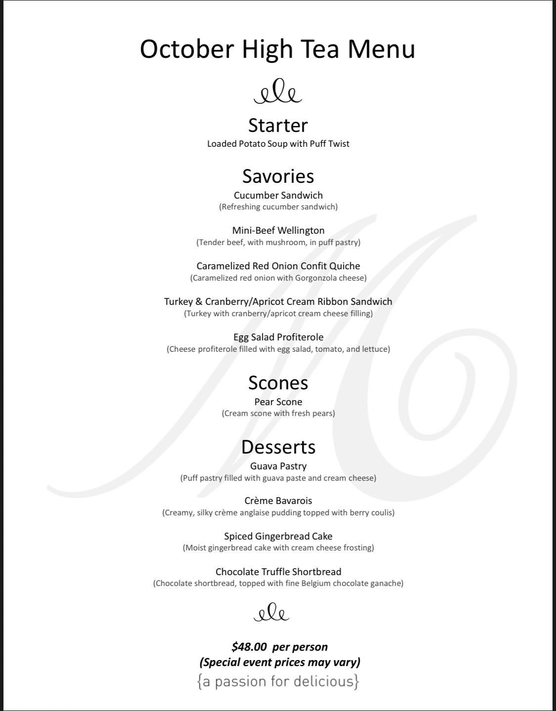 Marlene's - 🍂 October High Tea Menu is here! 🍂 Fall is the perfect time ...