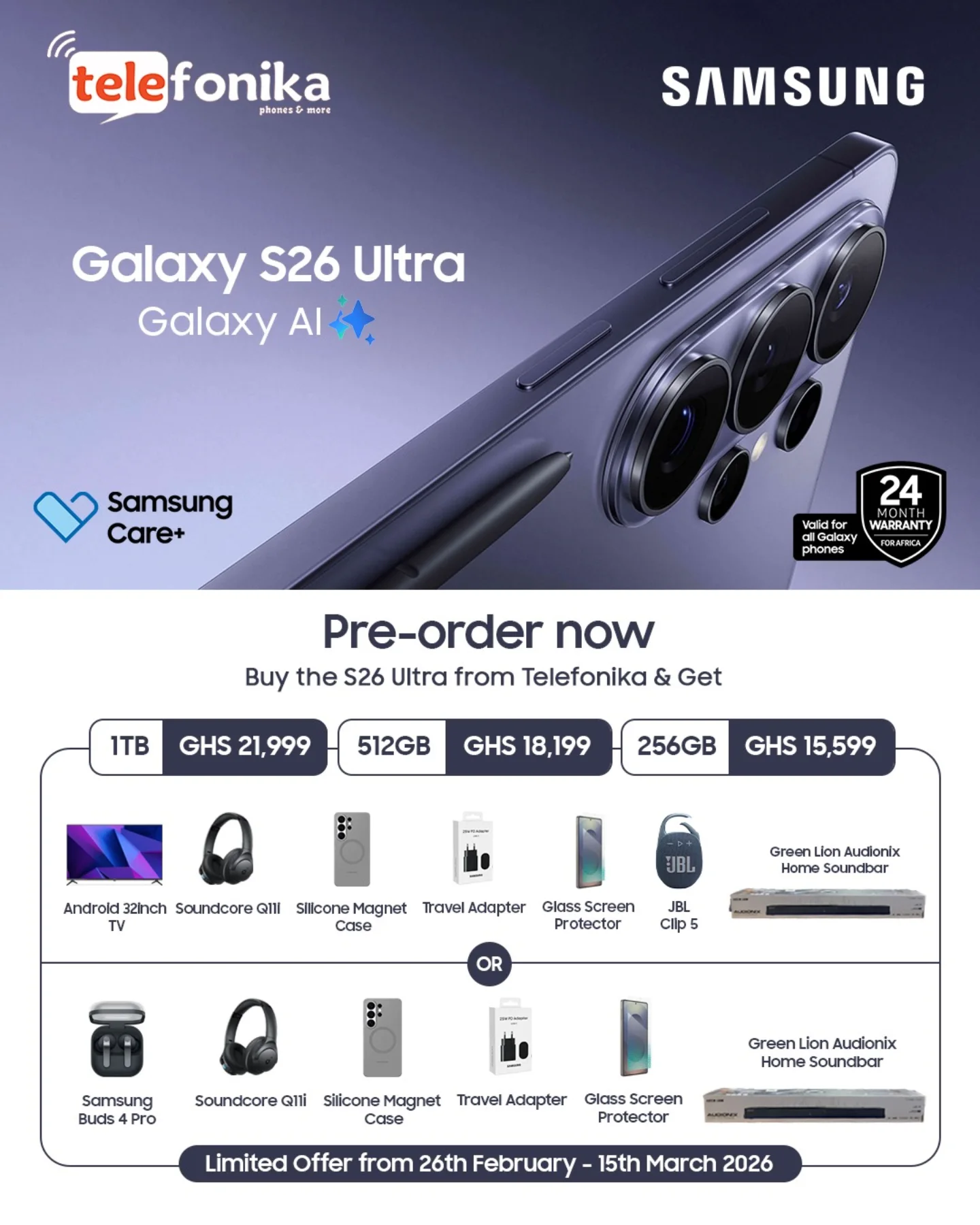 Pre-order the Samsung Galaxy S26 Ultra at Telefonika and enjoy 