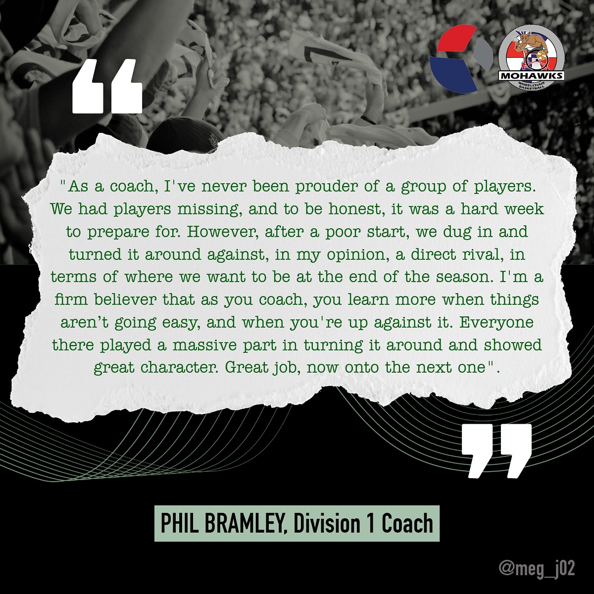 Mohawks - Division 1 coach, Phil Bramley, gave us a glowing review of ...