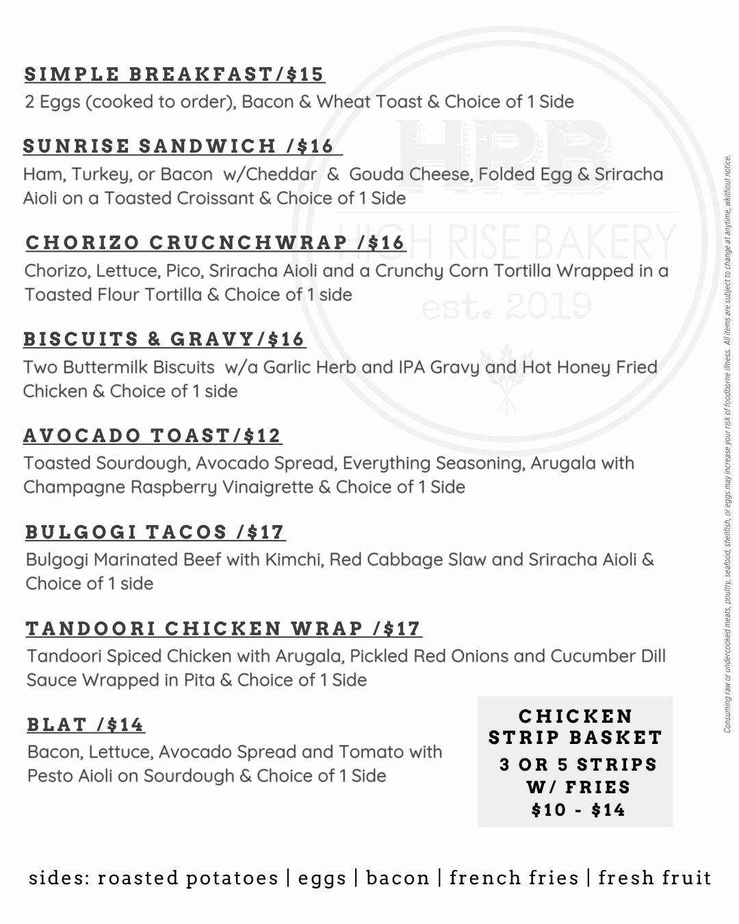 High Rise - 🤩🤩 NEW MENU UP! 🤩🤩 Some old favorites and new... | Facebook