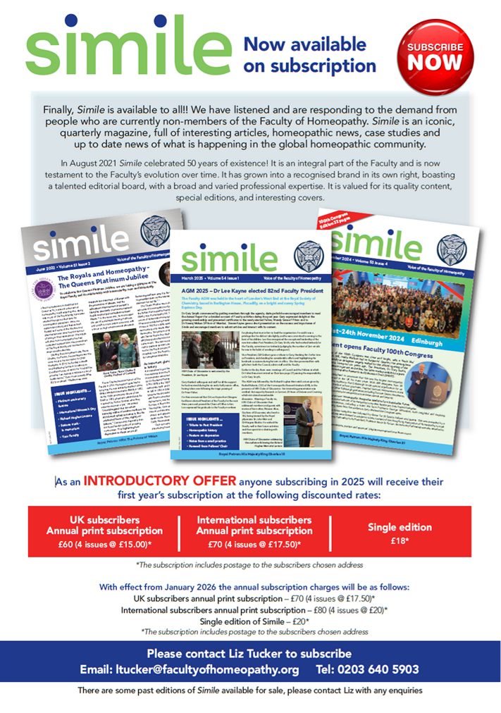 @followers Our magazine Simile is... - Faculty of Homeopathy | Facebook
