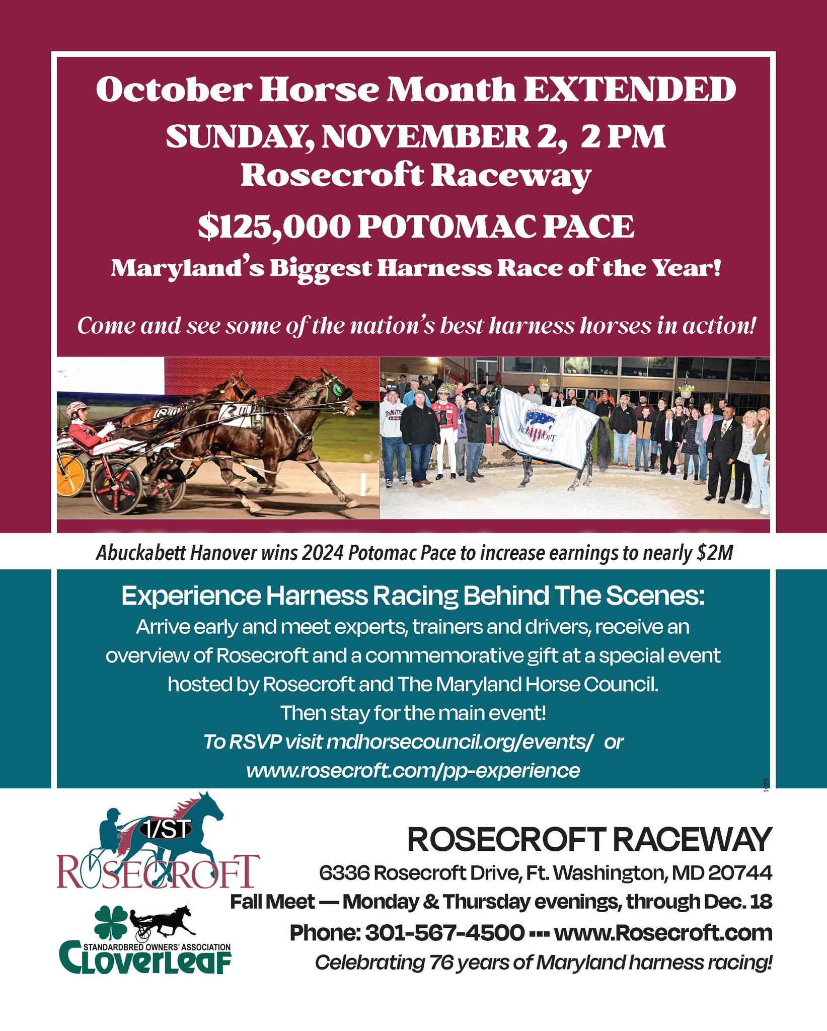 Maryland - Attend the $125,000 Potomac Pace at Rosecroft Raceway on ...