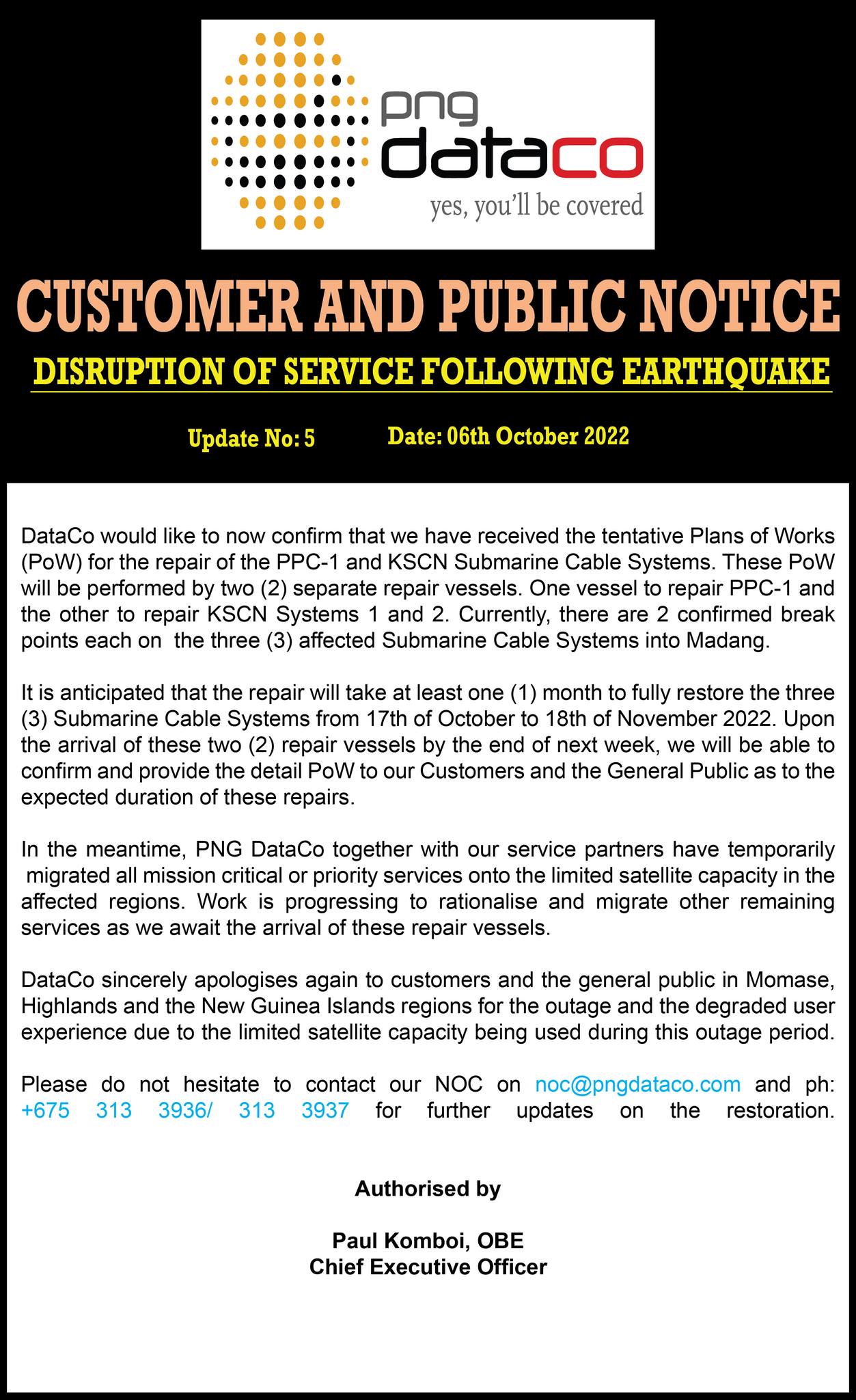 PNG Dataco - Update No5: Service Disruption Following... | Facebook