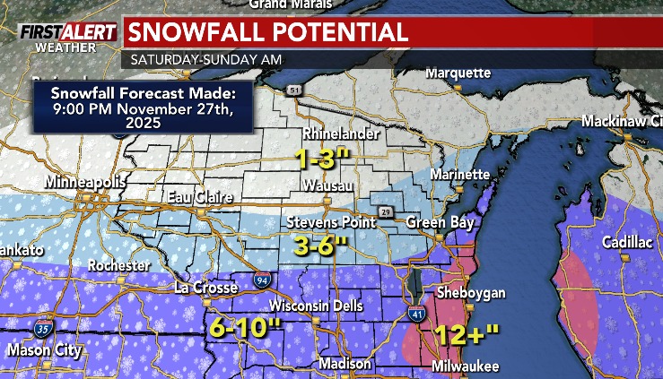 Mark - [11/27/2025] The latest snowfall potential map. I moved the 6-10 ...