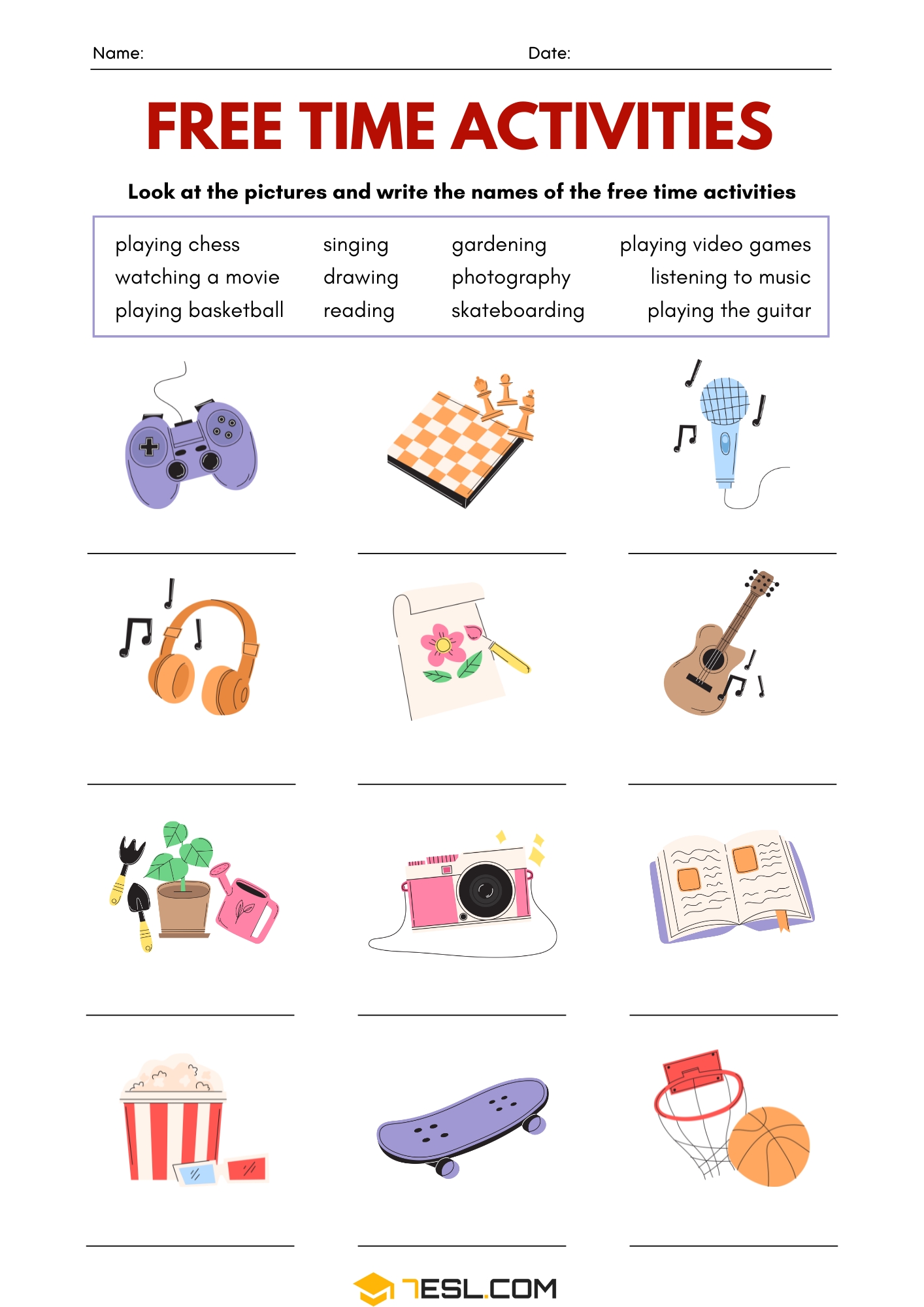Free Time Activities Worksheets! See... - 7ESL Fun English | Facebook