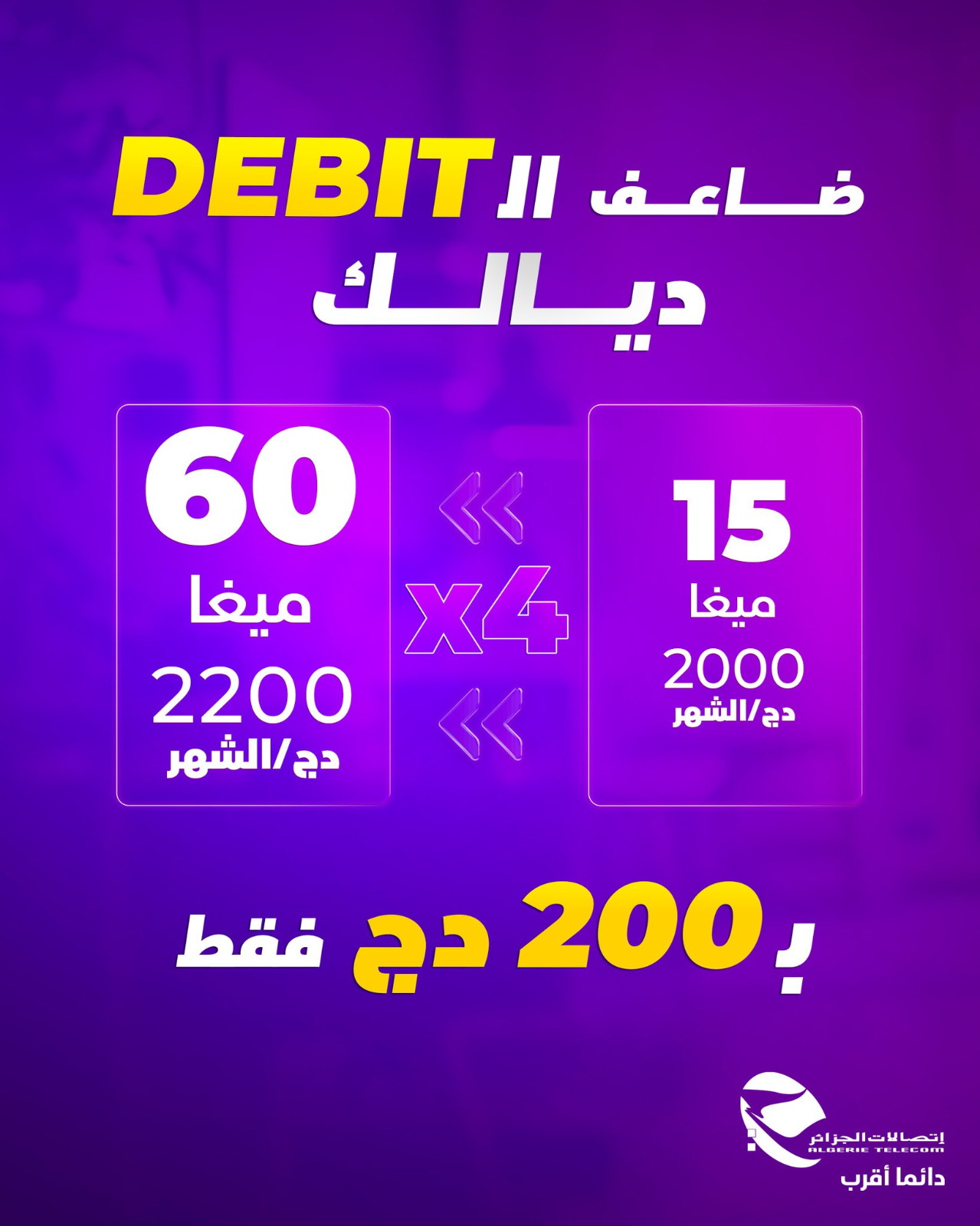 Algérie - بزيادة 200 دج فقط على اشتراكك الحالي 15 ميغا فيبر، تقدر تحوّل ...