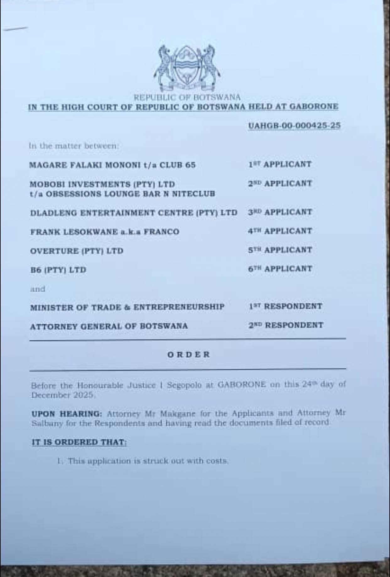 Daniel - FOKOF! Court tells Franco and friends that bars will continue ...