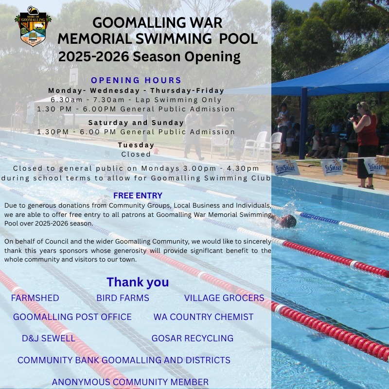 The Goomalling WA Memorial Swimming... - Shire of Goomalling | Facebook