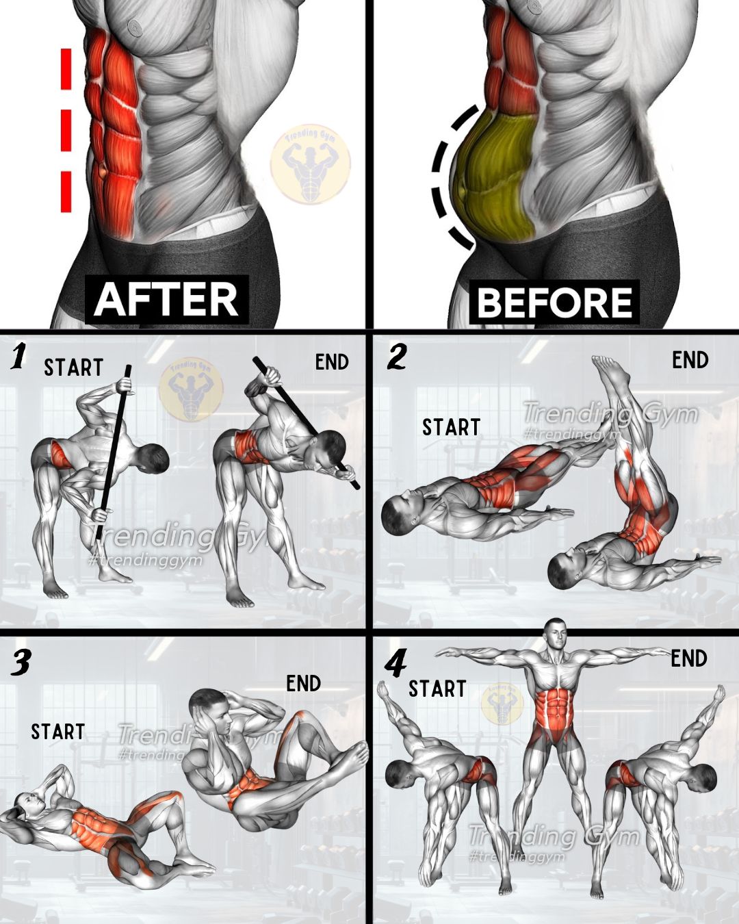Trending - 4 Abs & Core Exercises Routine - Abs Workout🔥 ① Bent-Over ...