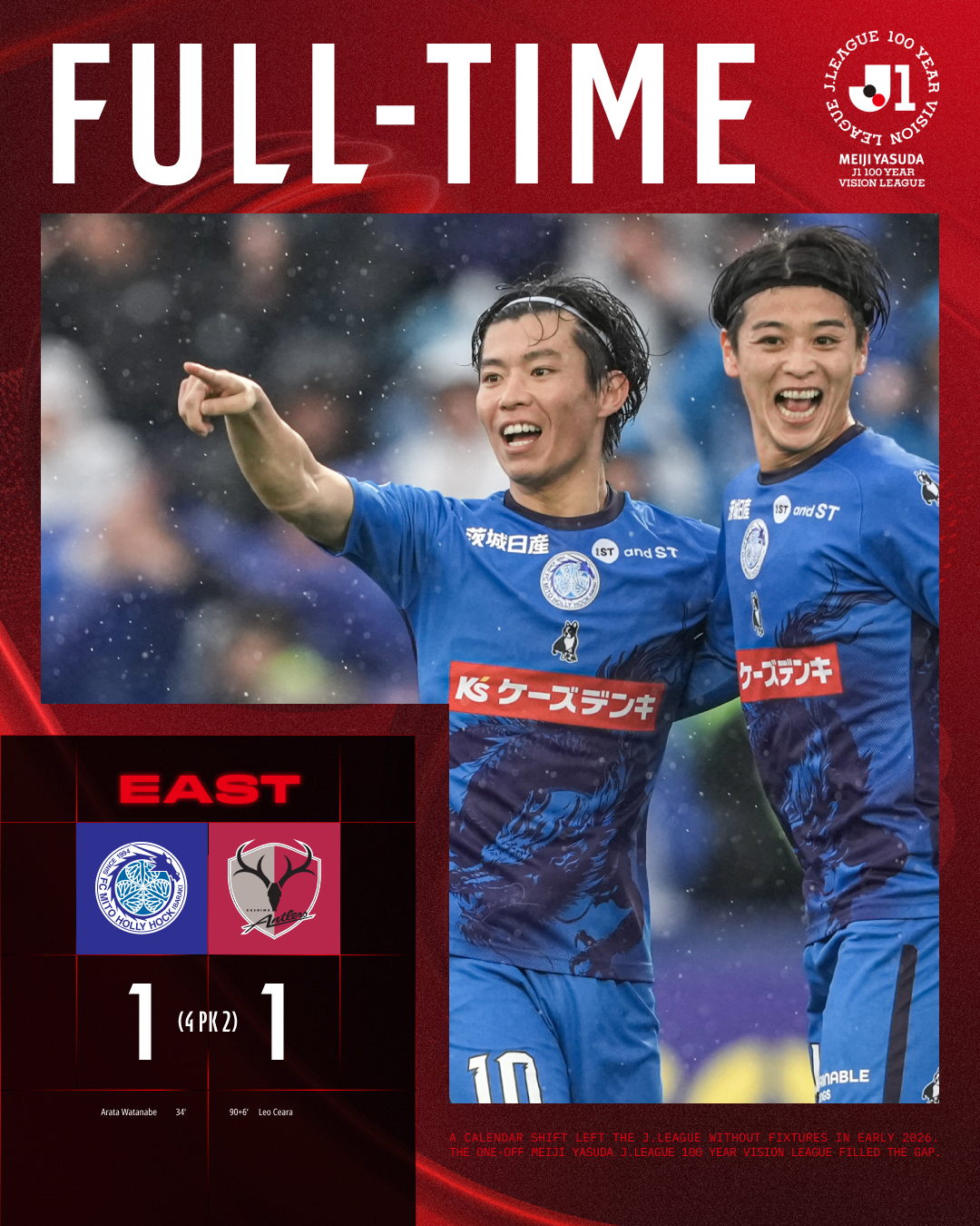 Full-Time: Mito Hollyhock 1-1 (PK 4-2) Kashima Antlers Mito