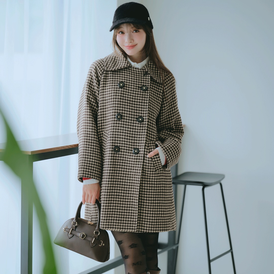 MARYQUANT*マリークワント　千鳥柄ロングコート　近年モデル　チェック RETRO WINTER COLLECTION feat. Sakura Saiga レトロクラシックな