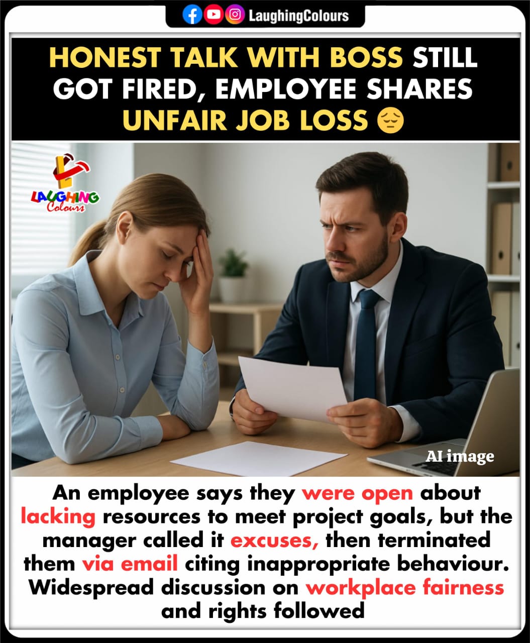 Laughing - Honest talk leads to firing 😔 #WorkplaceIssues #JobLoss # ...