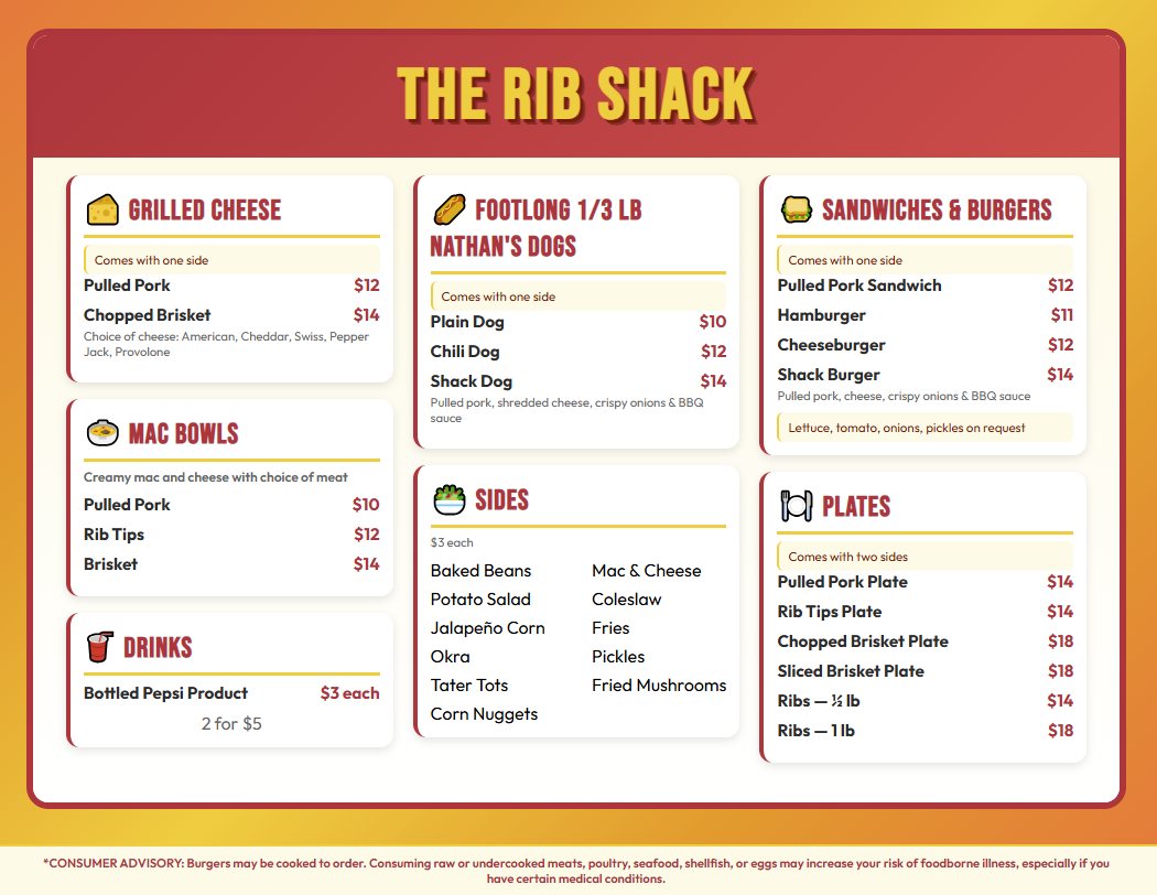The Rib - **This is an opening menu. More items will be added shortly ...
