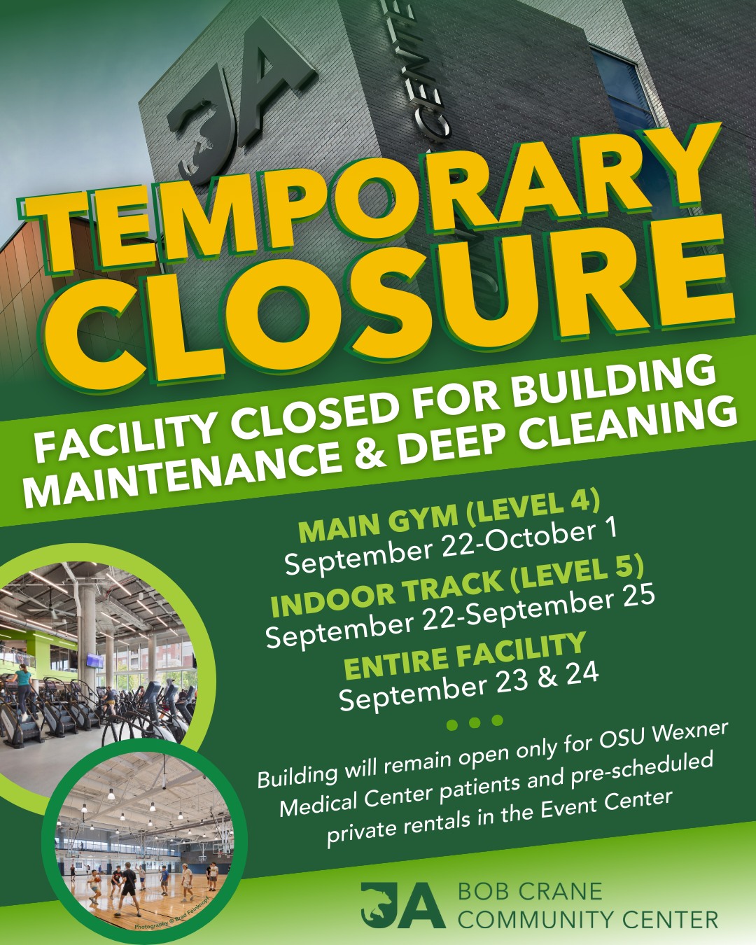 City - REMINDER! ⤵️ Closures at the Bob Crane Community Center begin ...