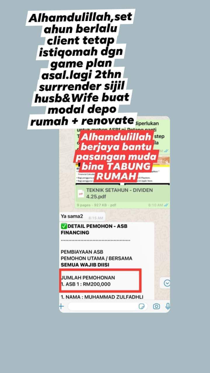 FA - PRINSIPAL @ SURRENDER VALUE ASB FINANCING Ramai yang masih kurang ...