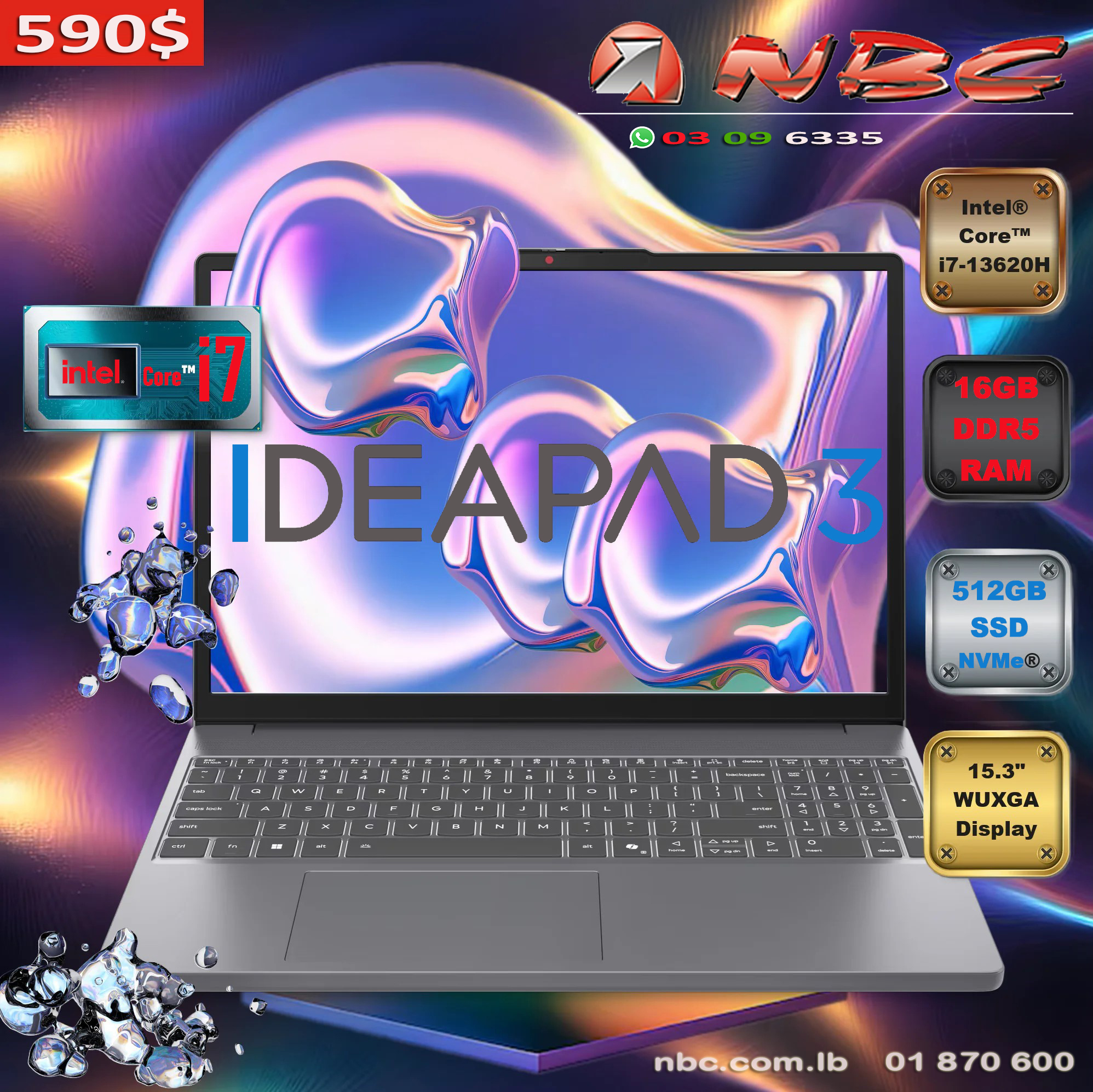 NBC - Slim 3 IdeaPad Lenovo equipped with: iNTEL i7 13th Gen CPU, 16GB ...