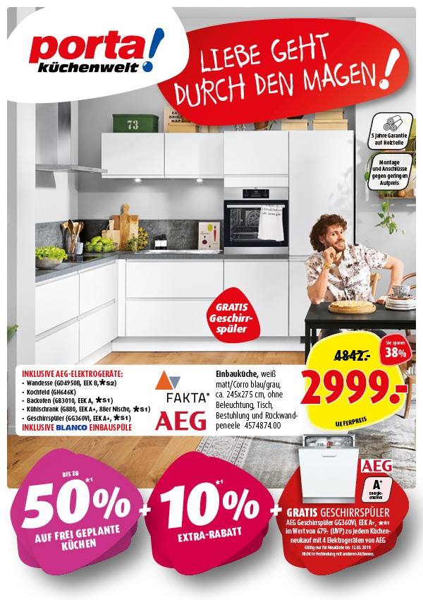 Liebe porta-Freunde, jetzt ist der beste Zeitpunkt, sich den Traum einer neuen Küche zu erfüllen: denn bei porta erhalten Sie bis zu 50 % Rabatt auf frei geplante Küchen plus 10 %