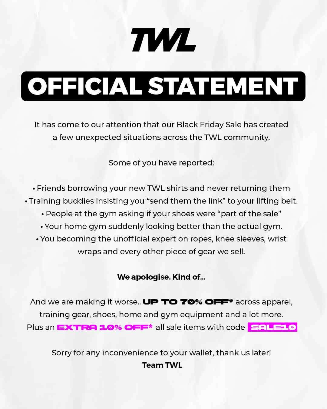 TWL - Official Statement 👇️ We'd like to formally... | Facebook