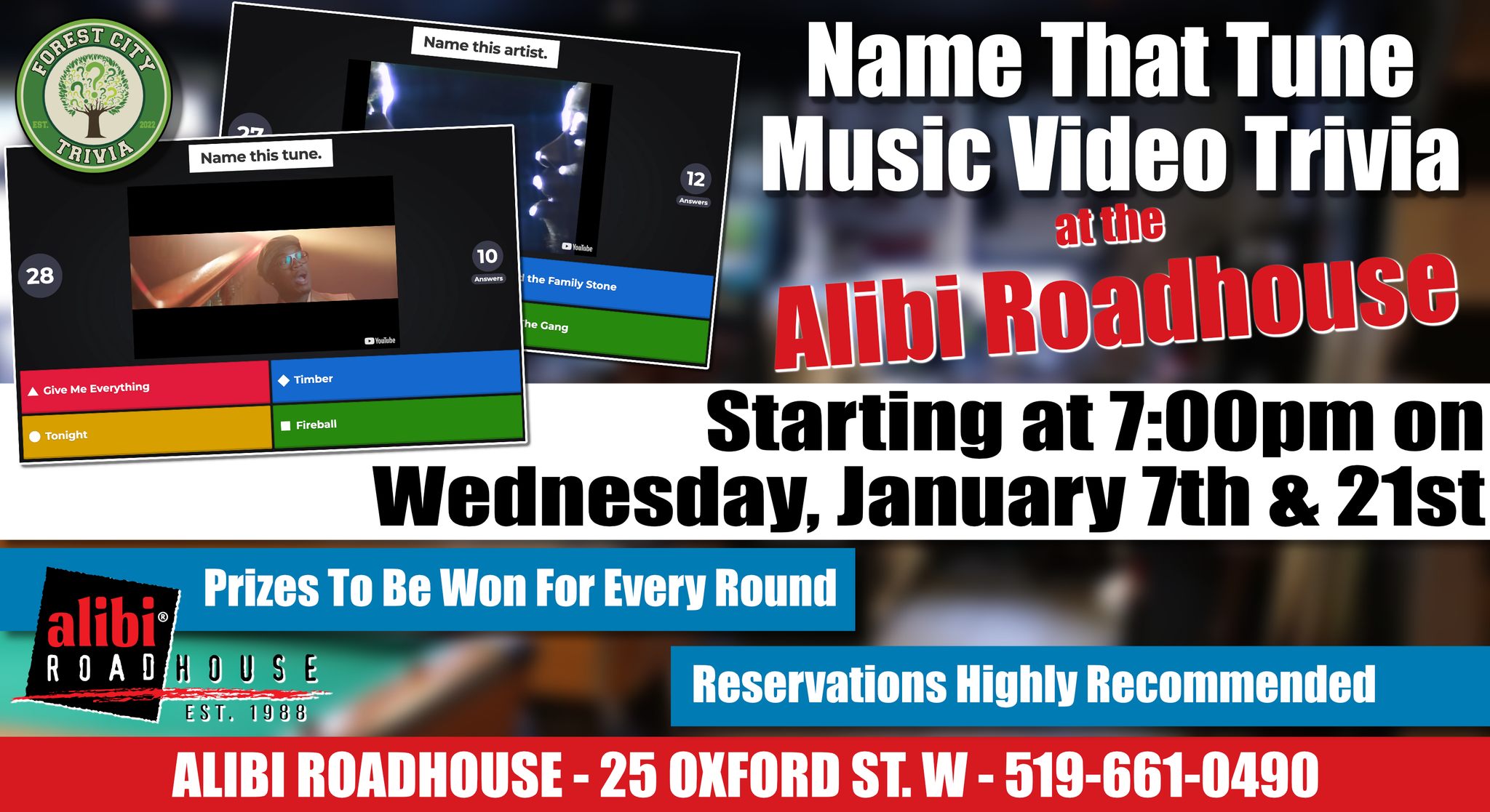 Name That Tune Music Video Trivia at the Alibi Roadhouse