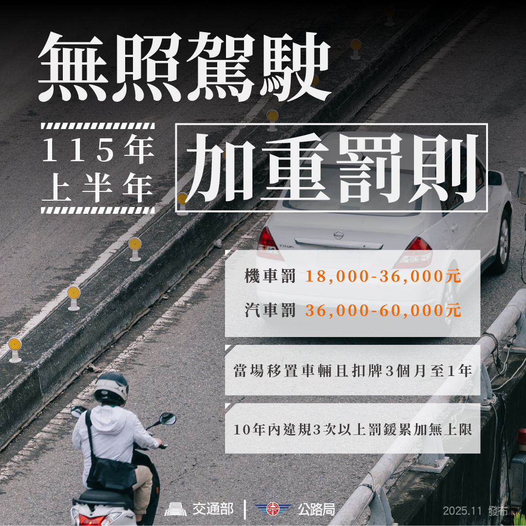 朴子分局 - 🔆無照駕駛罰則全面加重 請務必遵守交通法規🔆 立法院日前三讀通過《道路交通管理處罰條例》修法，大幅提高汽、機車無照駕駛罰鍰，並 ...