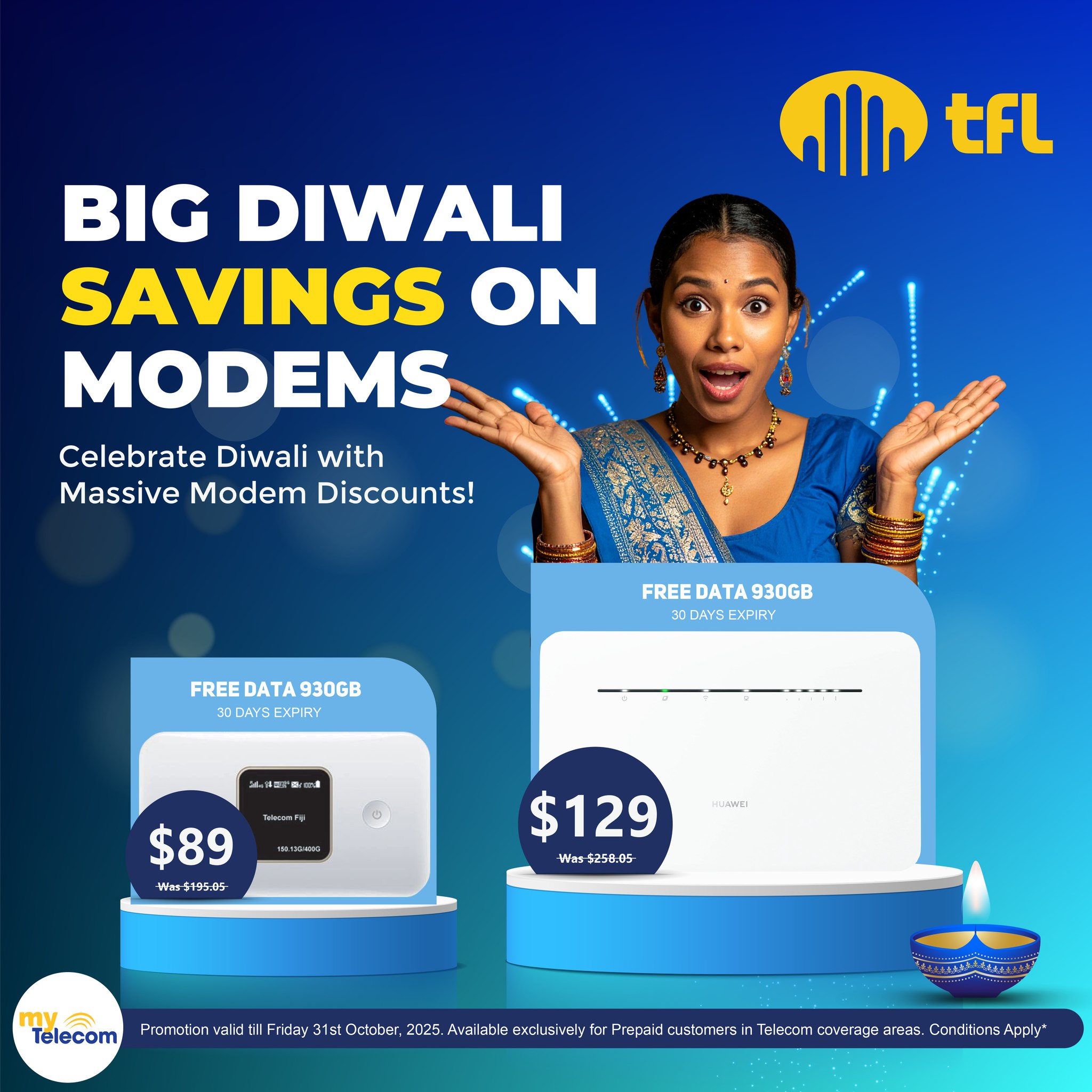 Telecom - 🪔 Diwali Specials – Price Drop on Modems + 930GB FREE Data ...