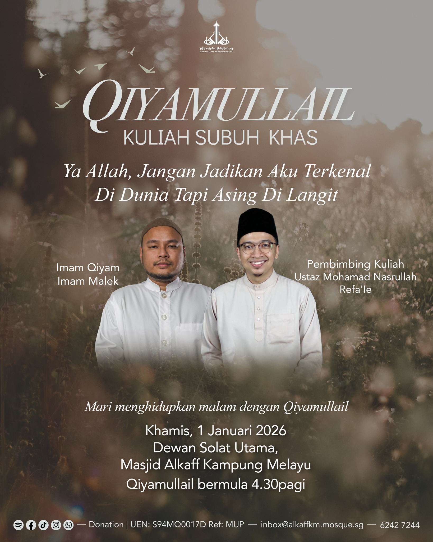 Alkaff - Kuliah Subuh pada cuti umum 6 November nanti akan disampaikan ...