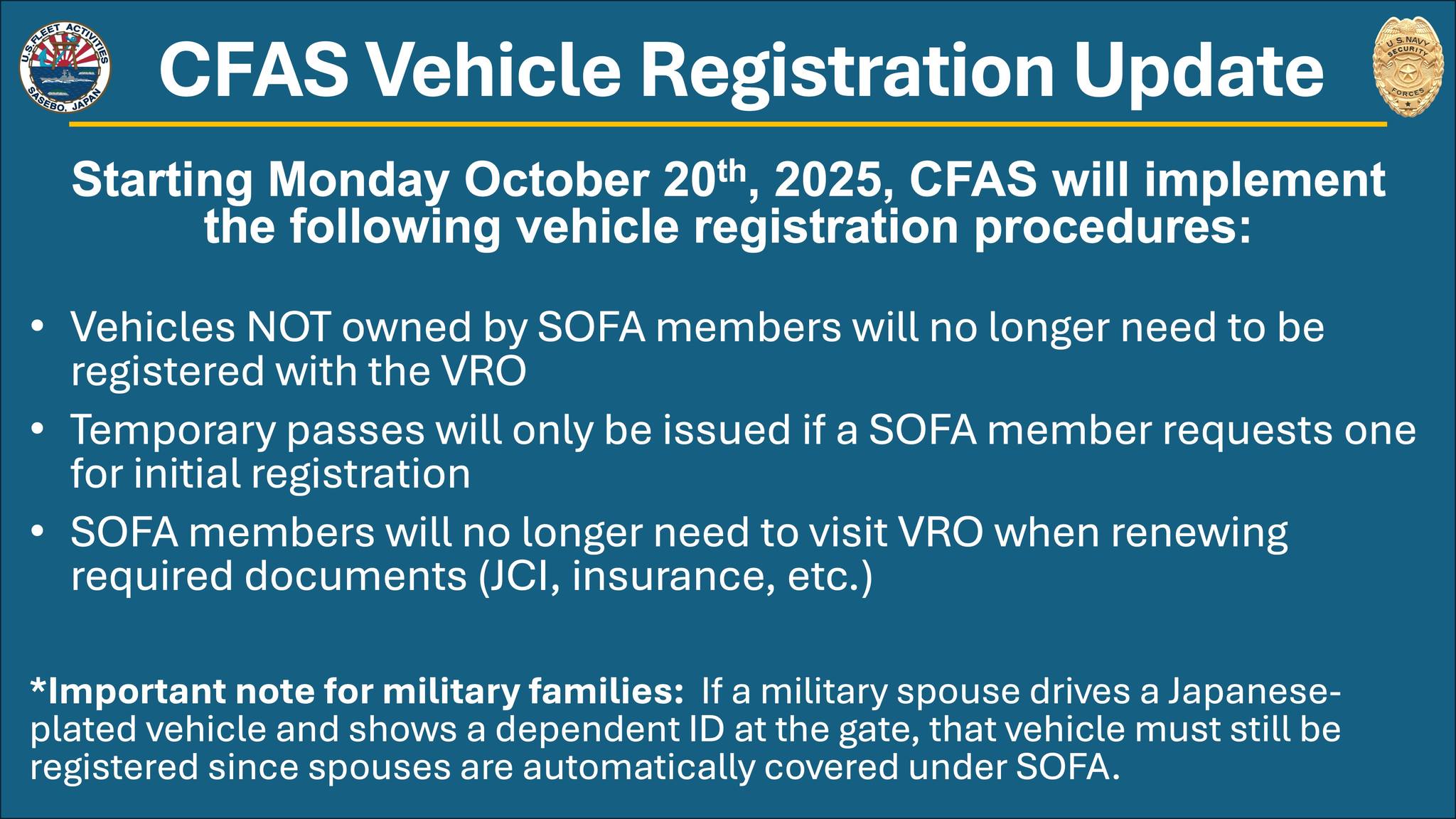 Commander, - The VRO will implement the following changes to ...