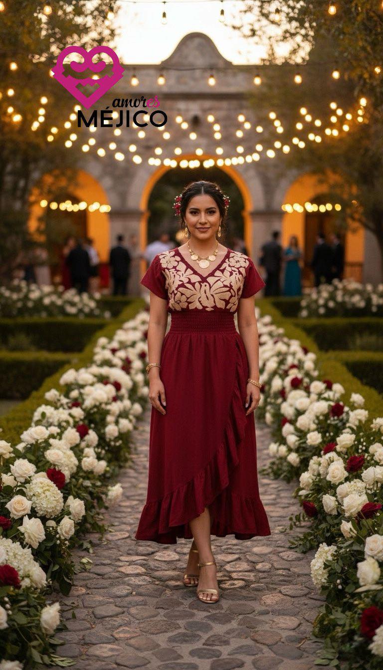 Amores - Vestido Xareni en tela de rayon color shedron con bordado de ...