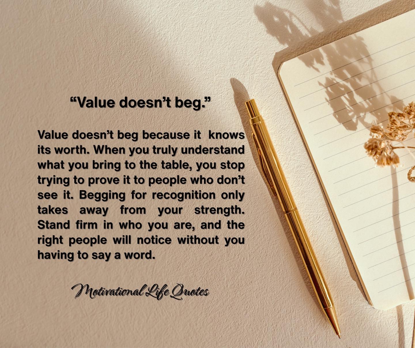 Motivational - Value doesn’t beg. It doesn’t have to prove itself over ...