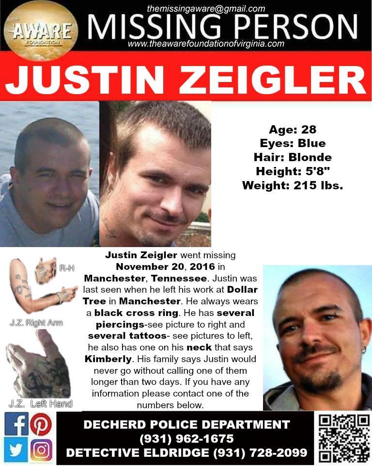 Tennessee Missing and Unsolved - Justin Zeigler went missing November ...