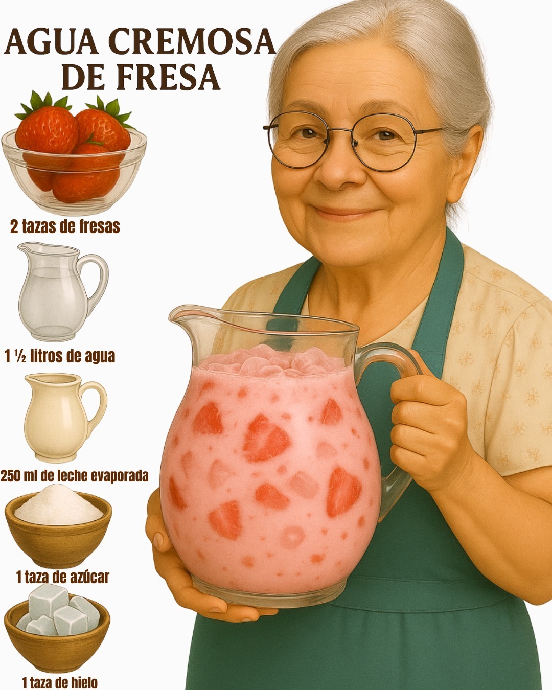Recetas - AGUA CREMOSA DE FRESA 🍓🥛 ️ Ingredientes 2 tazas de fresas sin ...