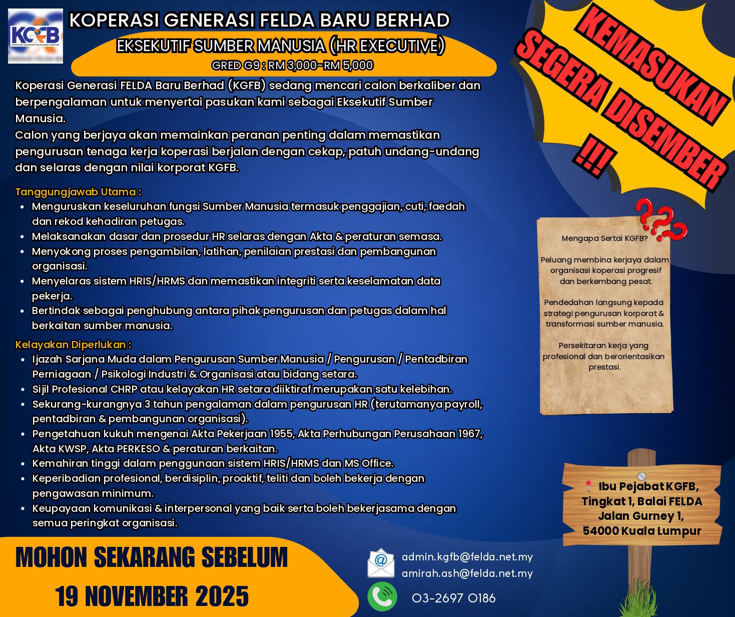 Jawatan - Koperasi Generasi FELDA Baru Berhad ~ Jawatan Kosong ...