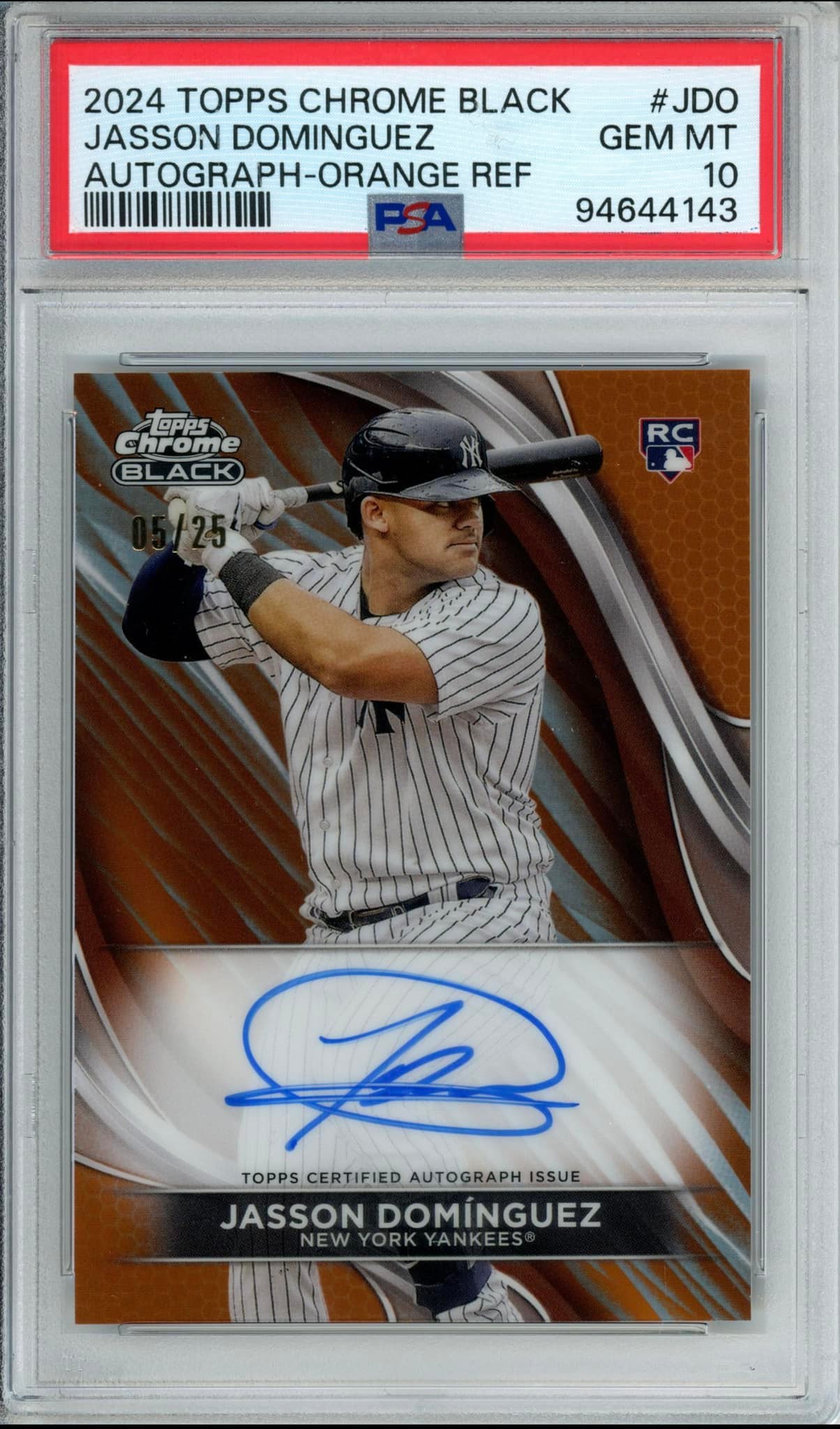 2024 Topps Chrome Black Jasson Dominguez Orange Auto /25 PSA 10 - SOLD