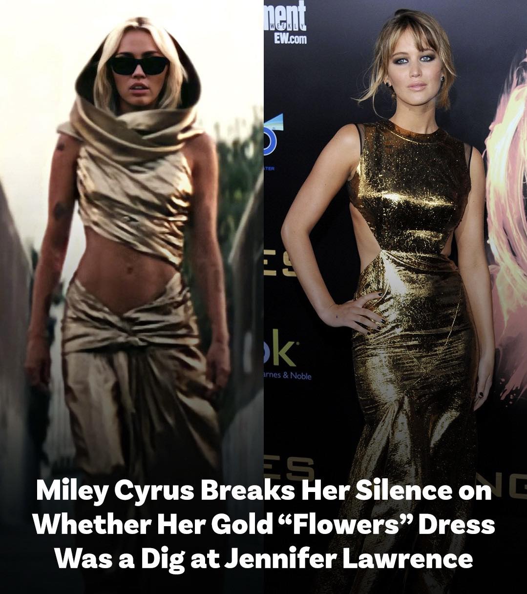 miley and jennifer gold dress Cyrus is shutting down the longstanding rumors that she shaded ex-husband Liam Hemsworth's co-star Lawrence in her 2023 music video for 'Flowers'. https://www.suggest.com/miley -cyrus-record-straight-flowers-music-video-gold-dress/2873106 occasion-travel