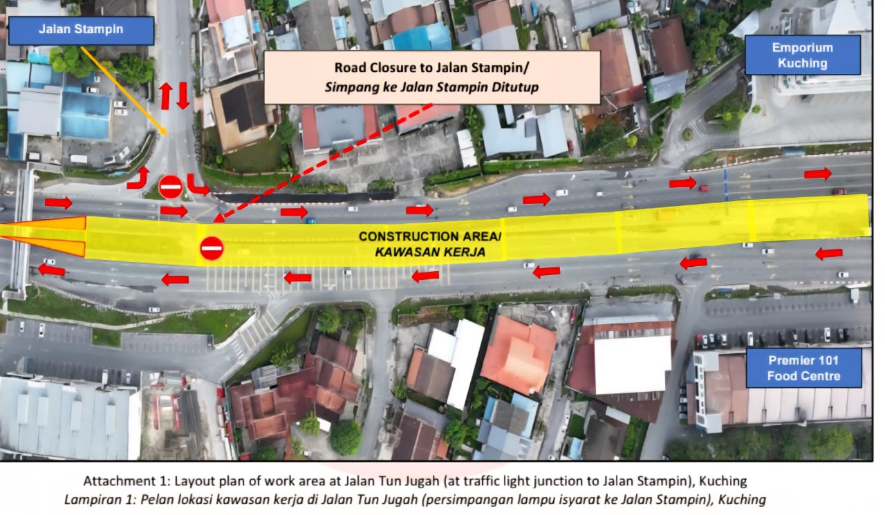 Sarawak - The traffic light junction along Jalan Tun Jugah to Jalan ...