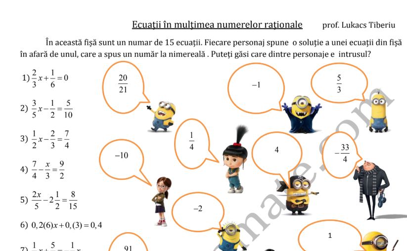 Invatamate - Ecuații in multimea numerelor rationale. Fisa de lucru ...