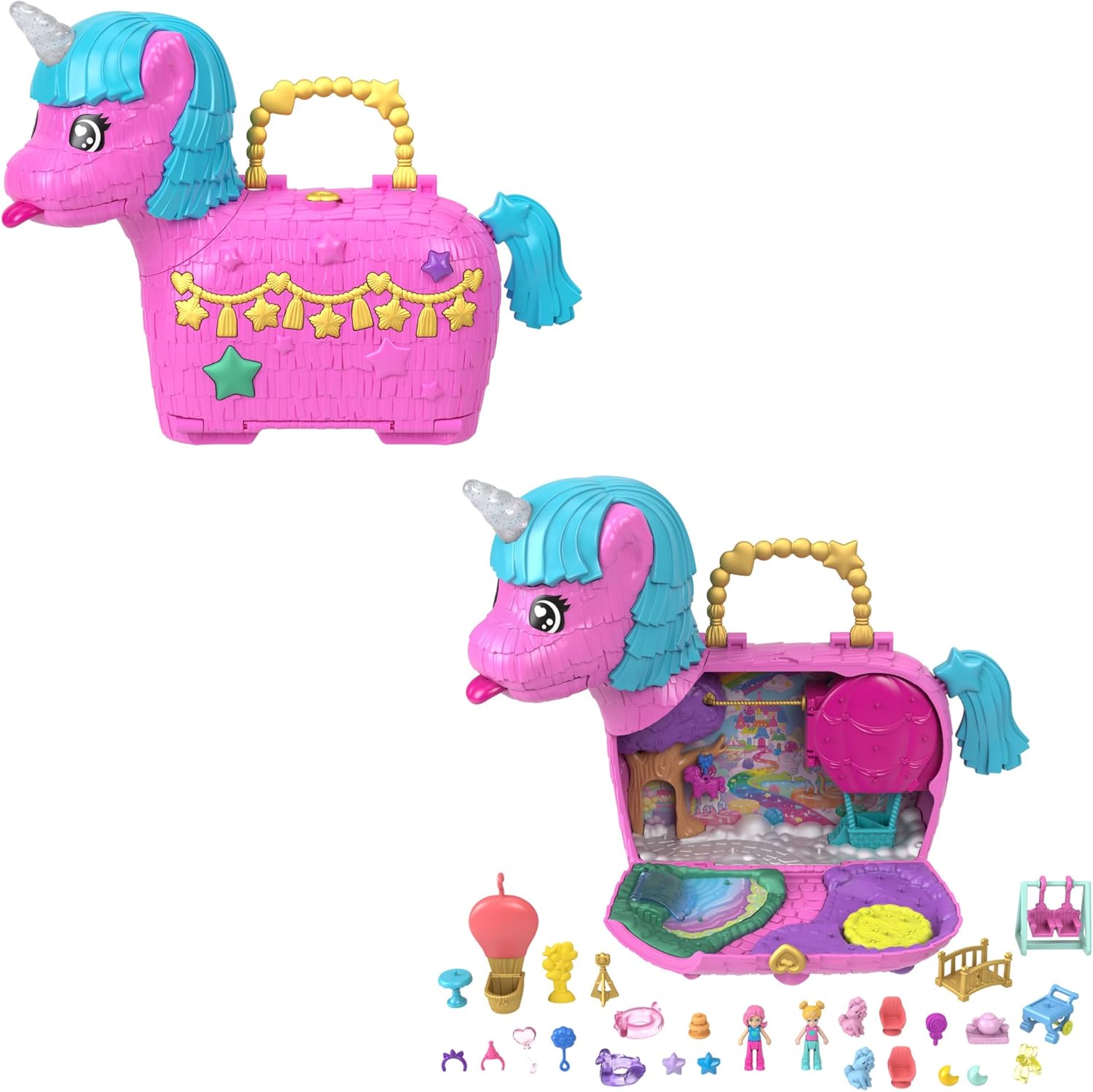 Polly Pocket Coffret Arcade En Folie – Console De Jeux Avec Paillettes, Mini-figurines Polly Et Shani, 5 Surprises, 12 Accessoires Pop & Swap, Jouet Dès 4 Ans