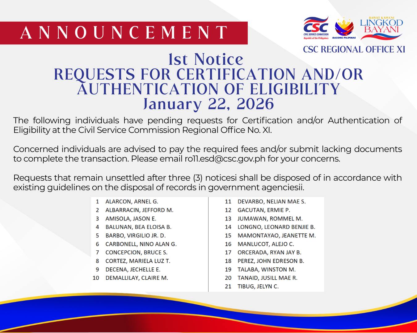 📢 ANNOUNCEMENT 📢... - Civil Service Commission Davao Region | Facebook