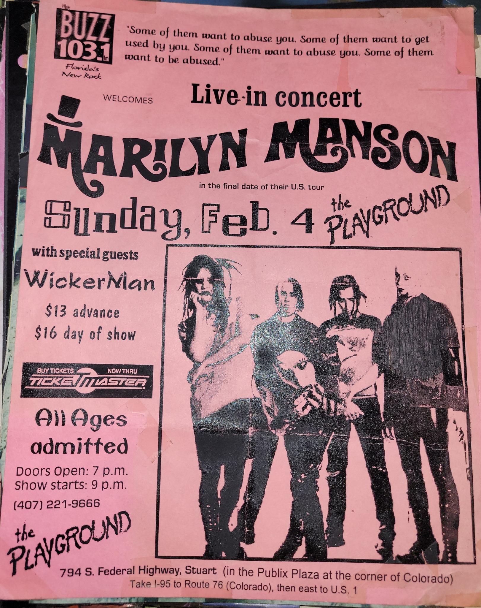 Marilyn Manson concert flyers from 90s