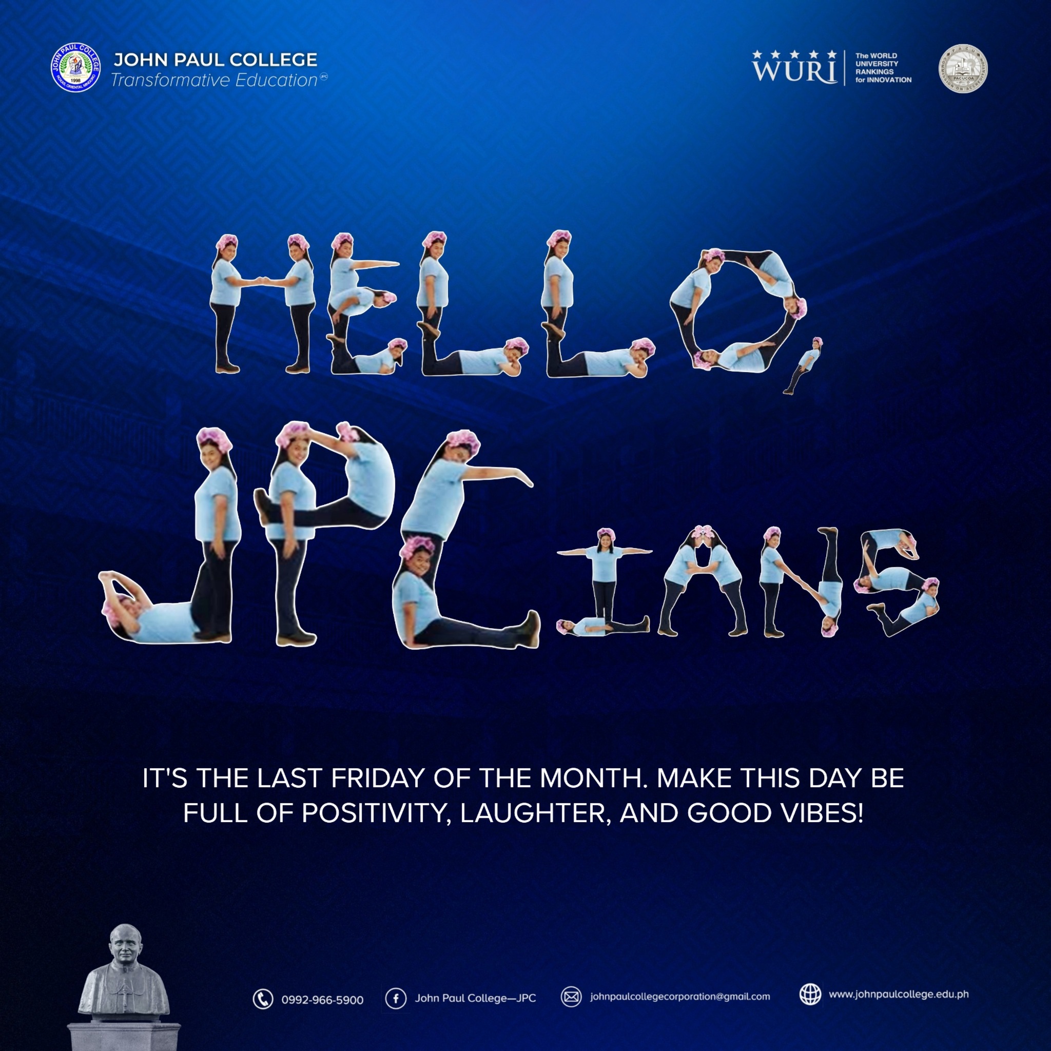 #AllPurposeFriday | 𝗛𝗘𝗟𝗟𝗢,... - John Paul College - JPC | Facebook