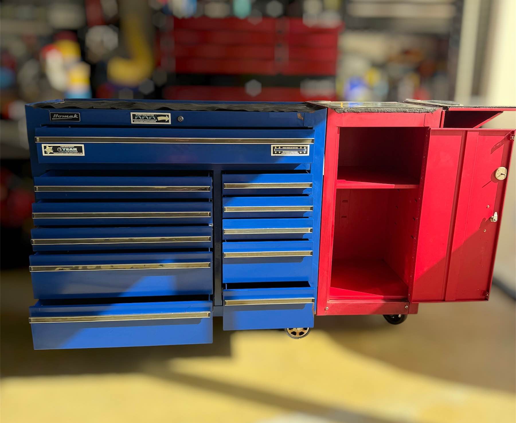 Homak Tool Box BL04011410 Blue w/ Red Side Cabinet Rolling Setup - Tool ...