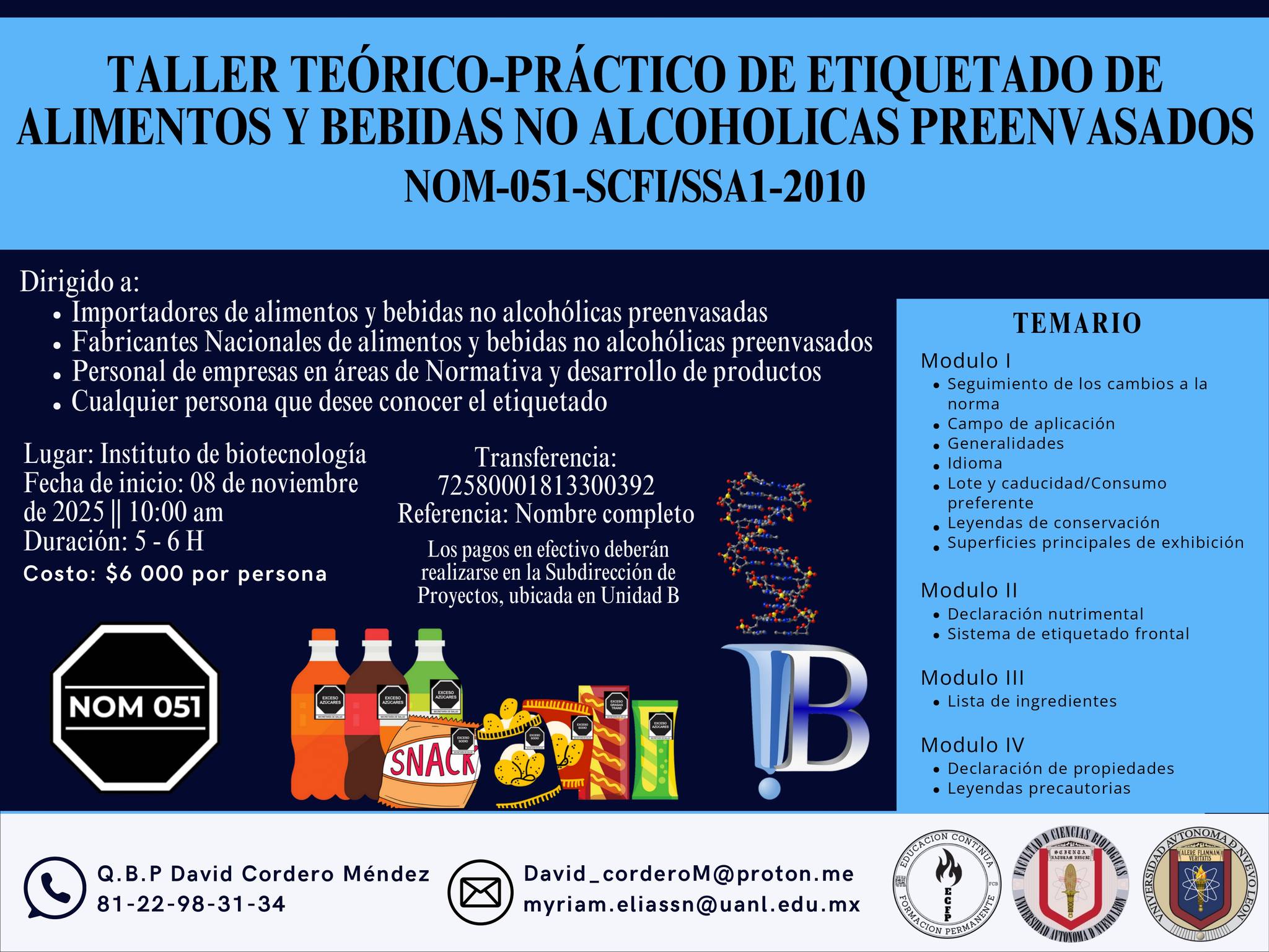 Facultad - 📚 TALLER TEÓRICO-PRÁCTICO DE ETIQUETADO DE ALIMENTOS Y