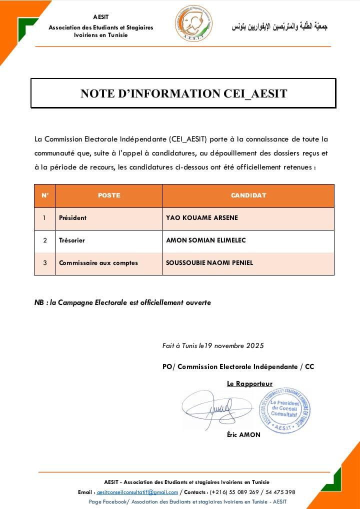 Note officielle CEI relative à l'élection... - Association des ...