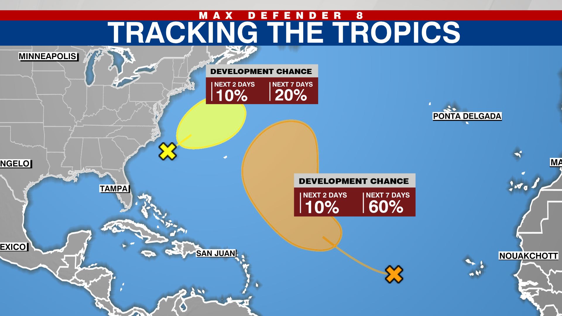 WFLA - TRACKING THE TROPICS | Two areas of low pressure in the Atlantic ...