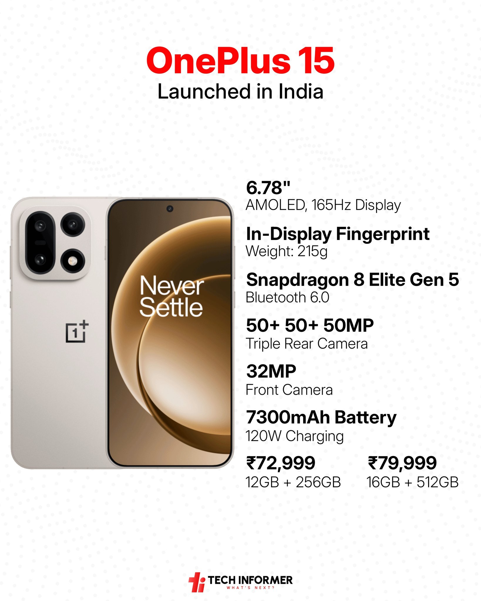 OnePlus15｜12GB+256GB Sand Storm The OnePlus 15 will be available 