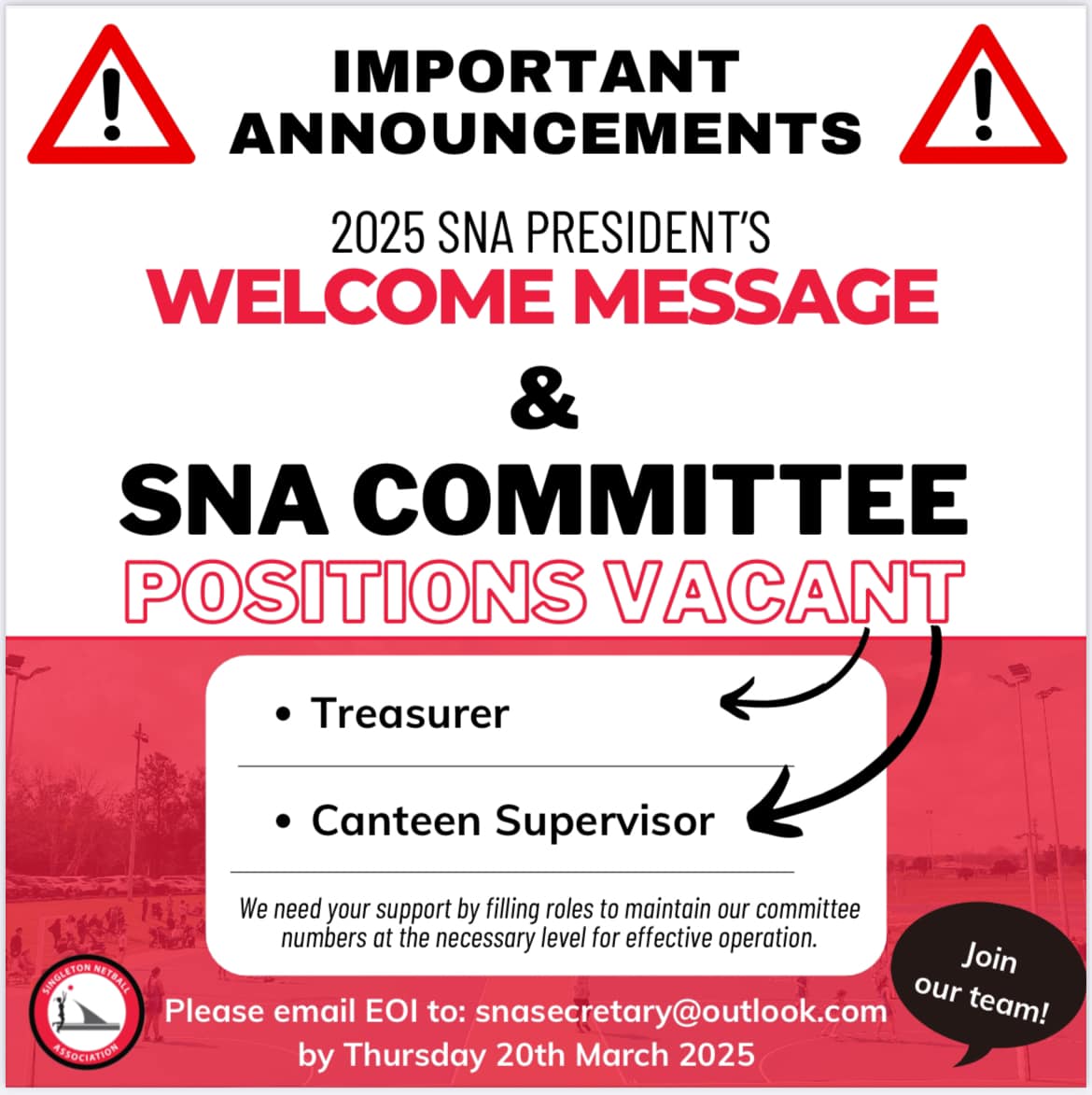 Singleton - 📣 President’s Welcome & Positions Vacant 📣 We thank our ...
