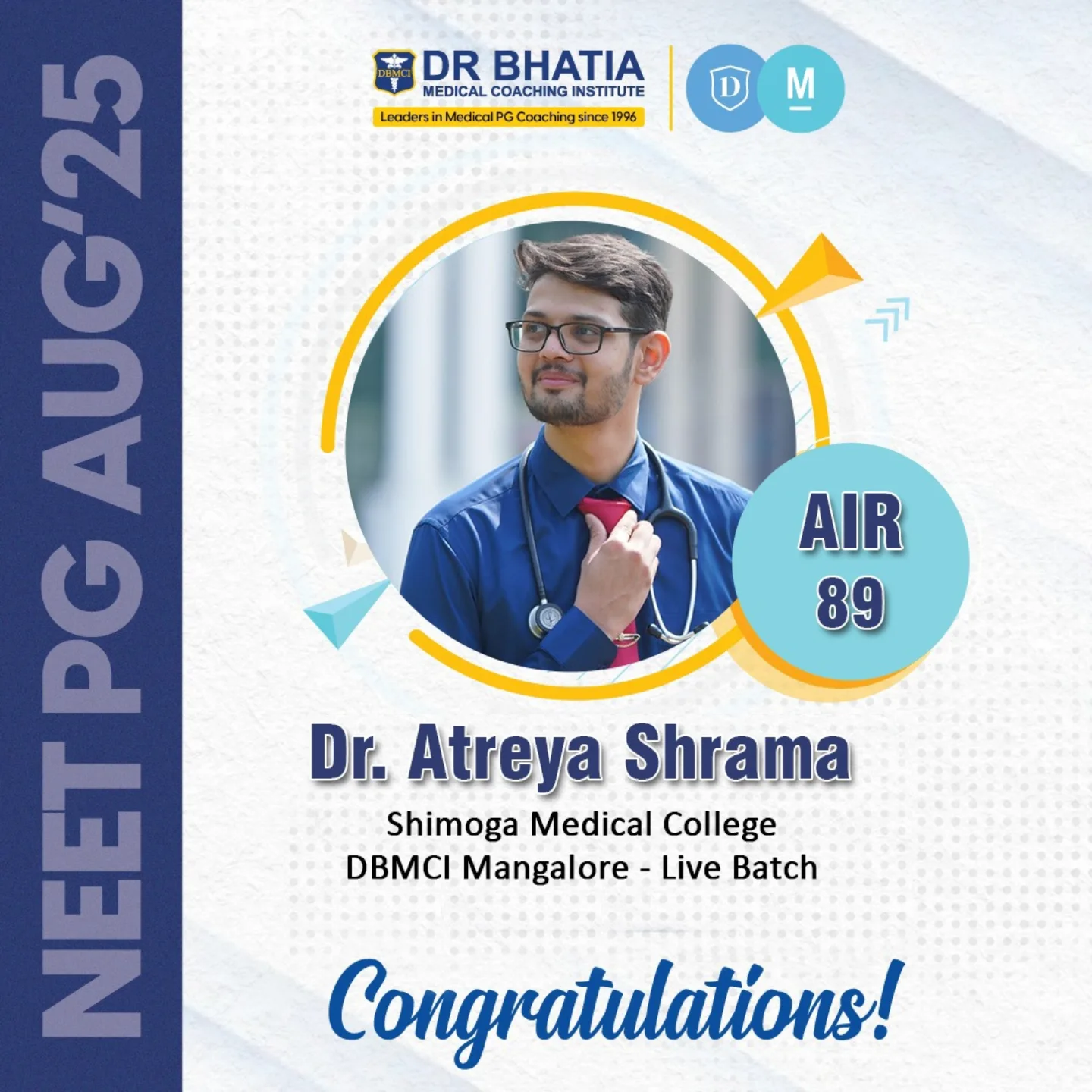 Dr - Congratulations to Dr. Atreya Sharma for securing Rank 89 in NEET ...